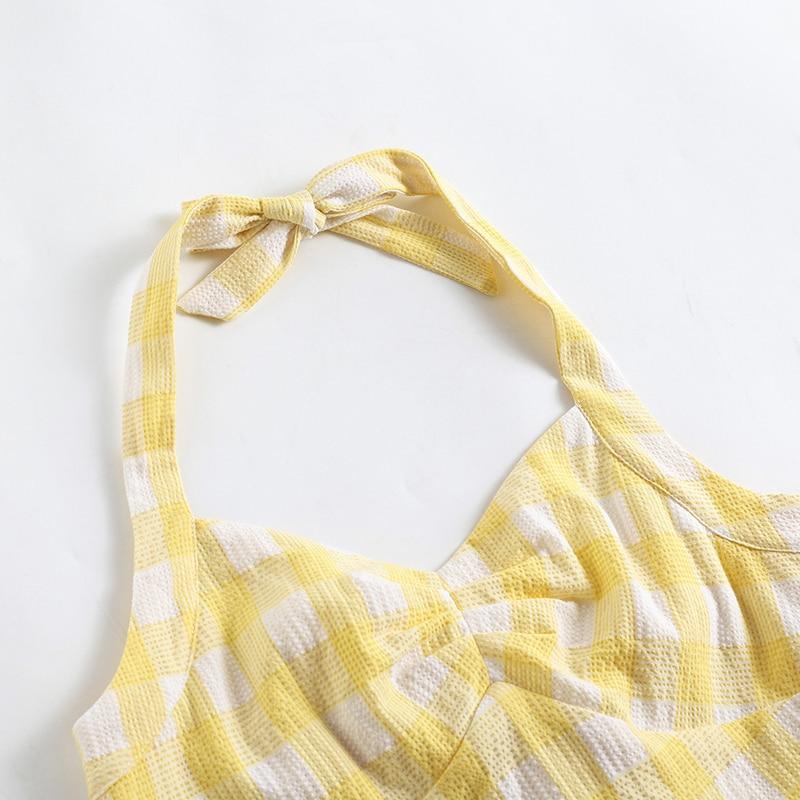 Retro Gul Rutig Klänning