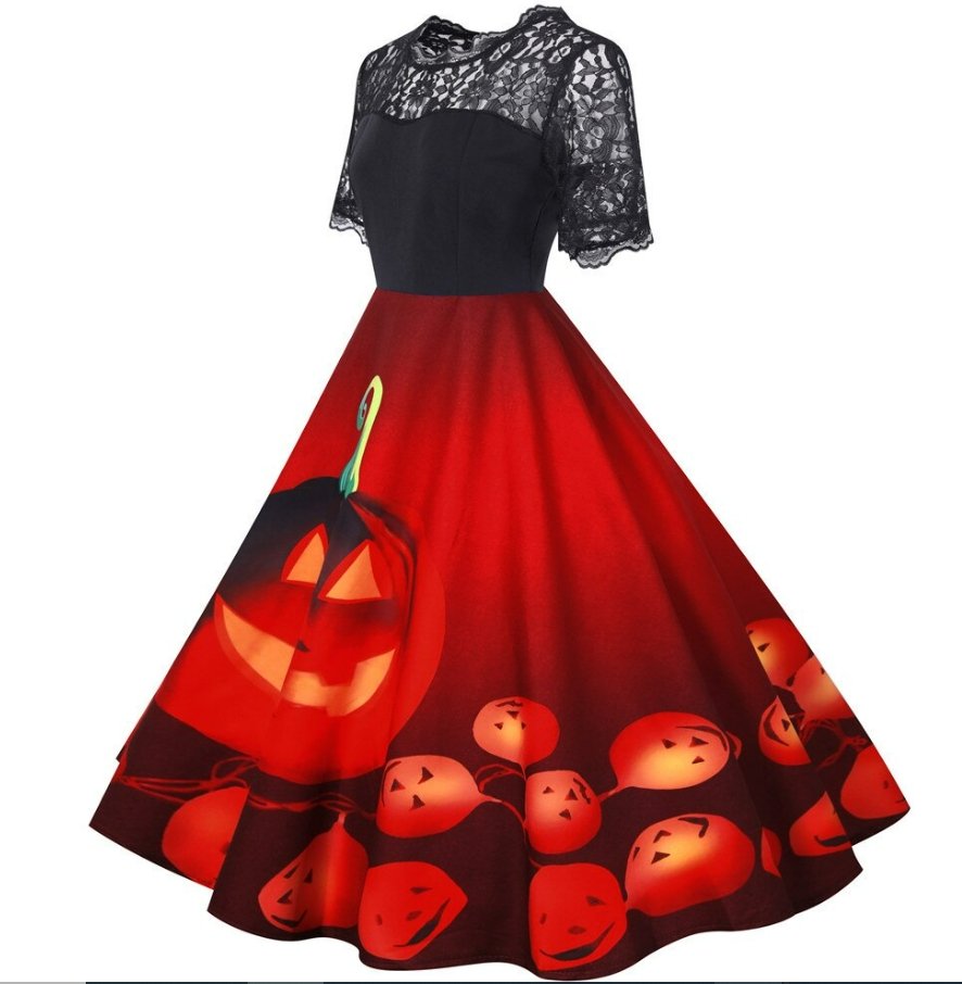 Retro Halloween Svart Klänning