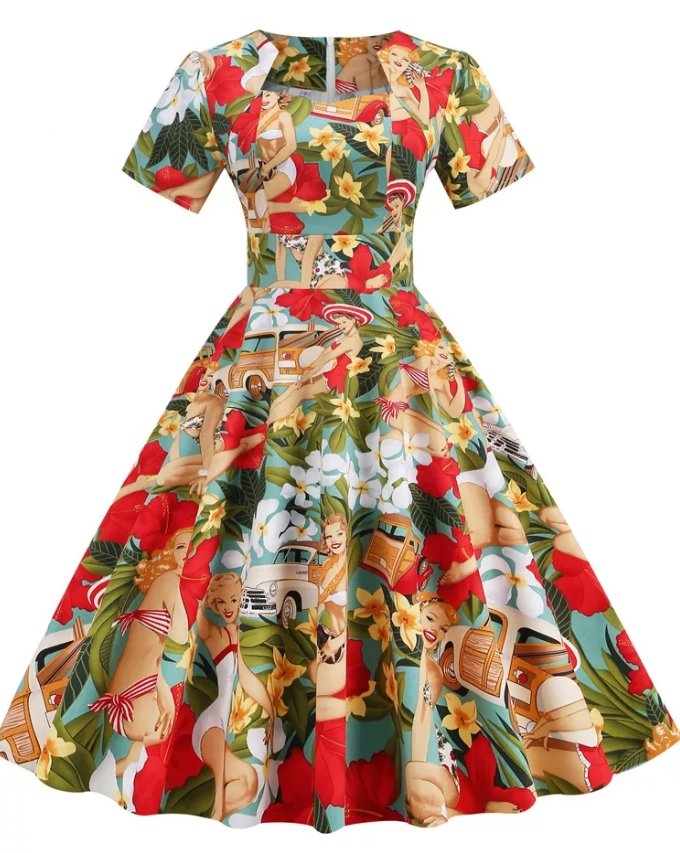 Klänning I Vintage Patchworkstil Från 50-Talet