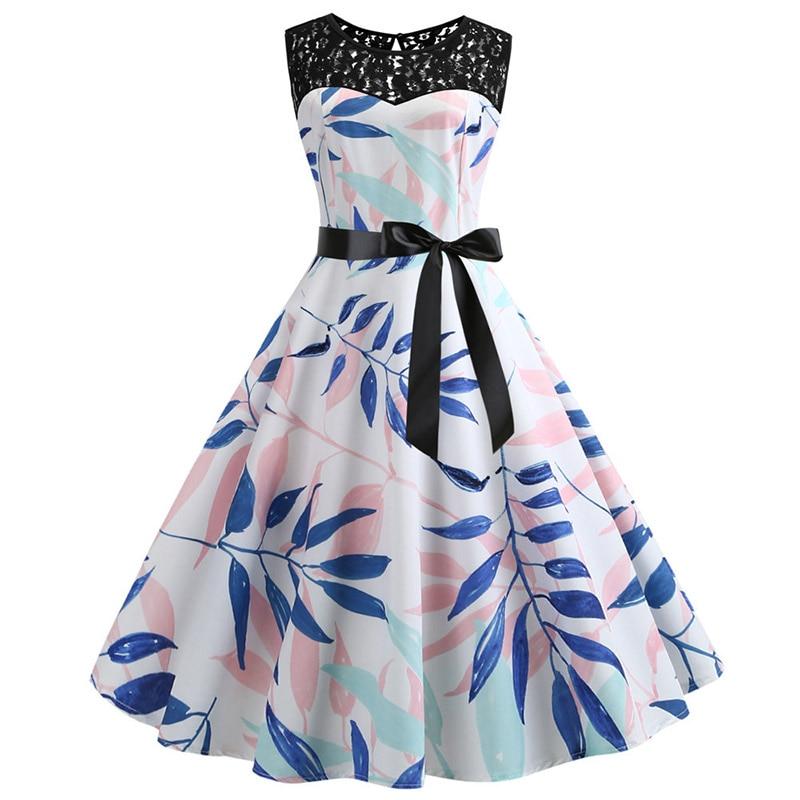 Vintage Blue Flower Trapeze Klänning