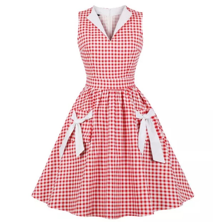 Vintage Gingham Klänningsfickor