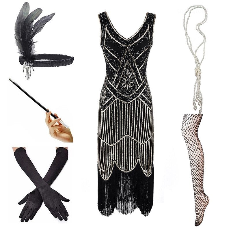 Vintage 1920 Klänning Svart Guld