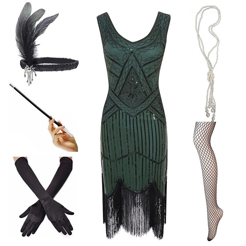 Vintage 1920 Klänning Grön