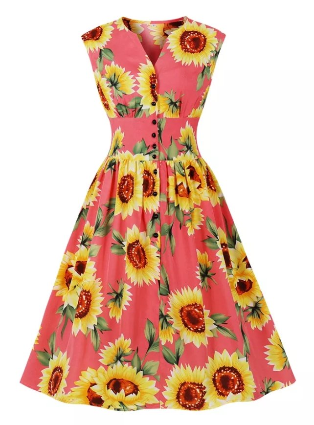 Vintage 1950 Rosa Blommor Klänning
