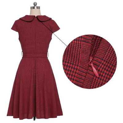 Vintage 50 Burgundy Kortärmad Klänning