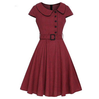 Vintage 50 Burgundy Kortärmad Klänning
