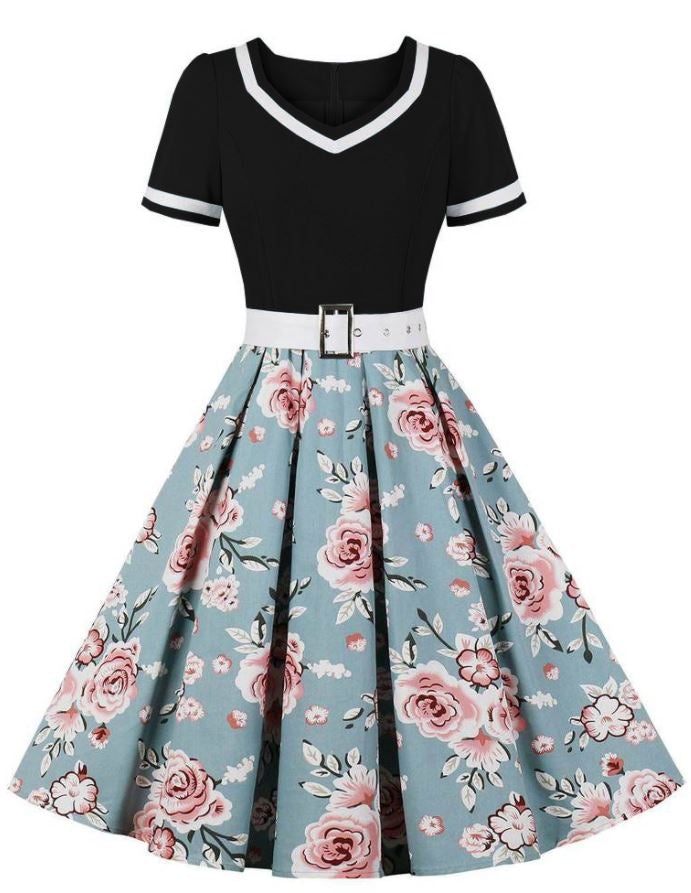 Vintage 60-Tals Svarta Blommor Klänning