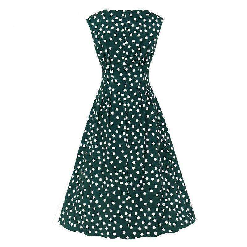 Vintage 50-Tal Grön Vit Polka Dots Klänning