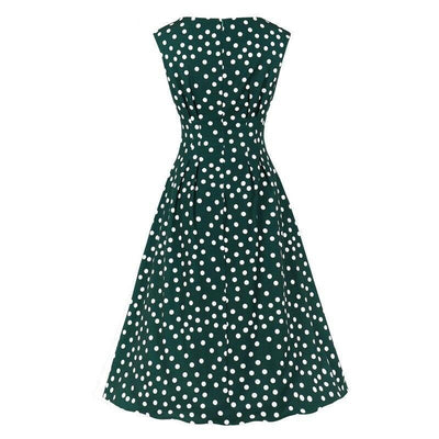 Vintage 50-Tal Grön Vit Polka Dots Klänning