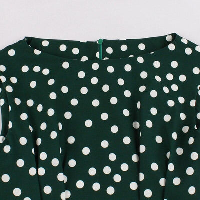 Vintage 50-Tal Grön Vit Polka Dots Klänning