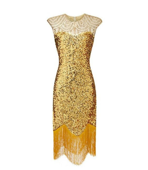 Vintage 20s Plus Size Klänning Beige Guld
