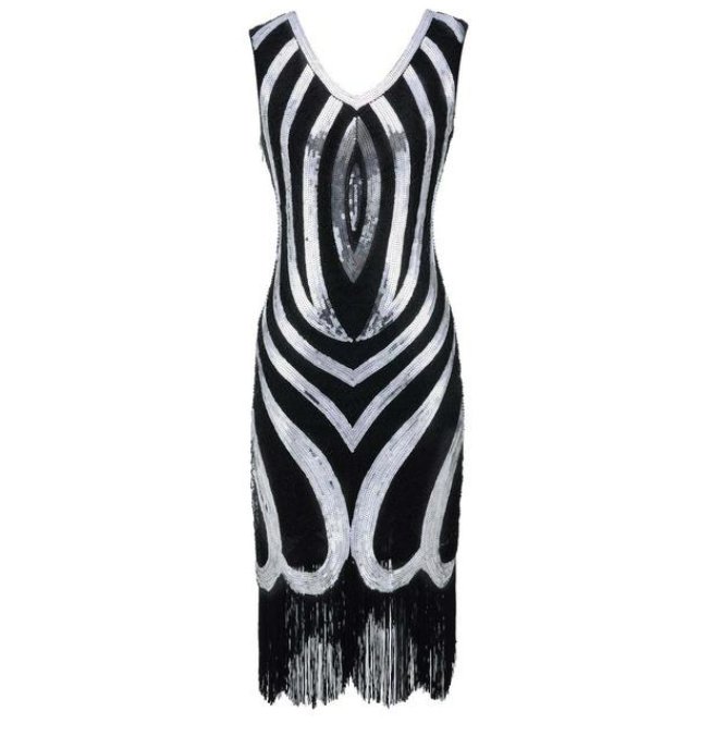 Vintage 20-Talsklänning Med Svart Pärlstav