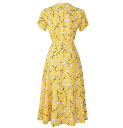 Vintage 40-Tals Gul Blomma Klänning
