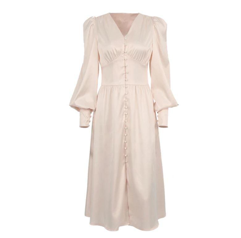 Vintage 40-Tals Beige Satängklänning