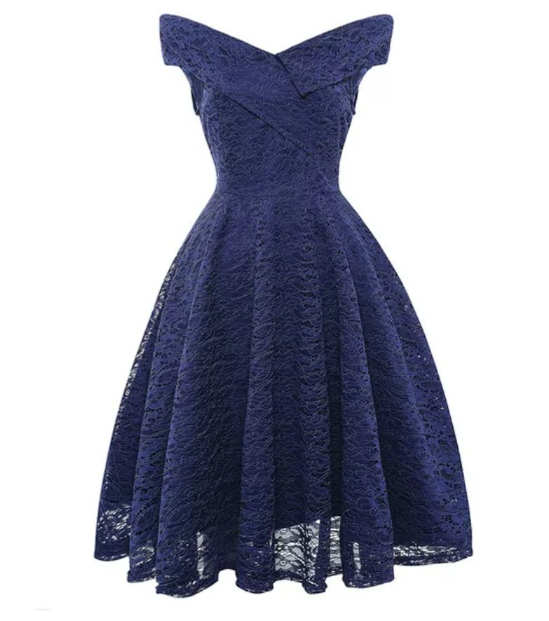 Vintage Blå Broderiklänning