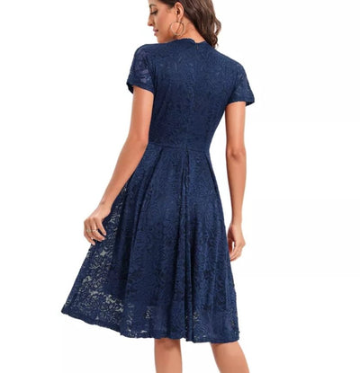 Vintage Marinblå Broderiklänning
