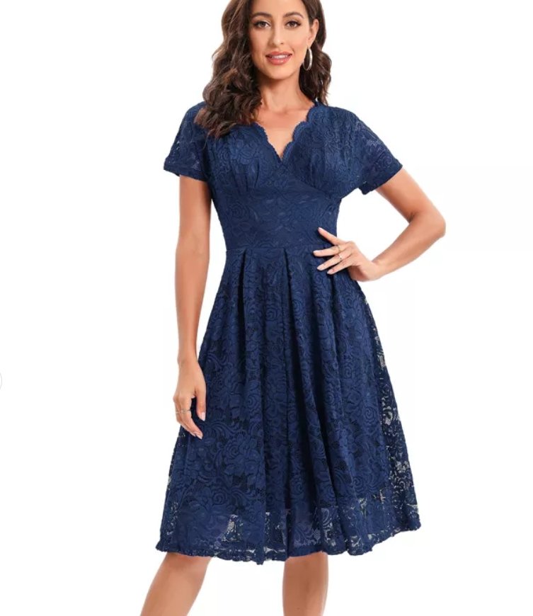 Vintage Marinblå Broderiklänning