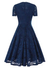 Vintage Marinblå Broderiklänning