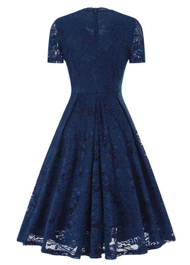 Vintage Marinblå Broderiklänning
