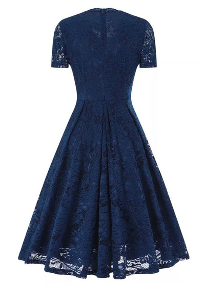 Vintage Marinblå Broderiklänning