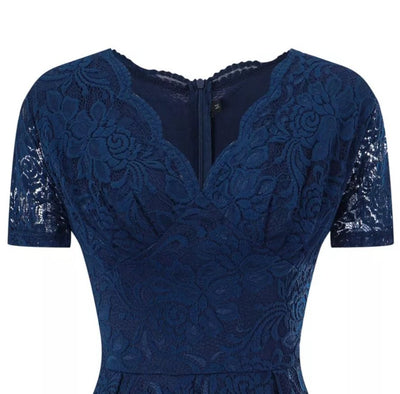 Vintage Marinblå Broderiklänning