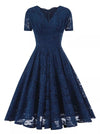 Vintage Marinblå Broderiklänning