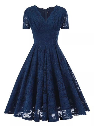 Vintage Marinblå Broderiklänning
