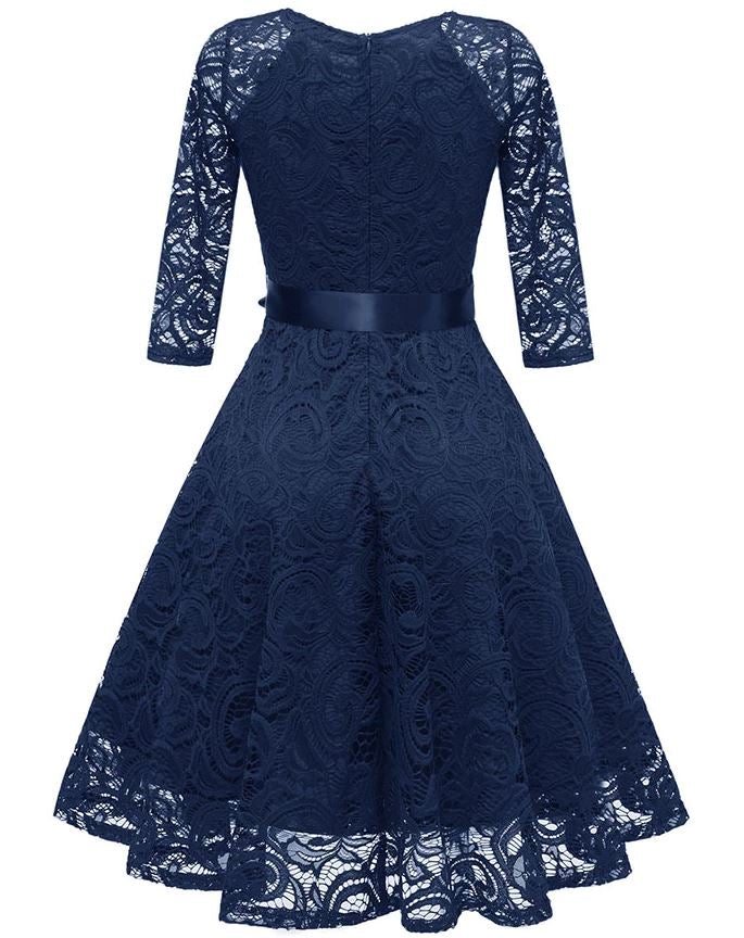Vintage Blå Broderiklänning