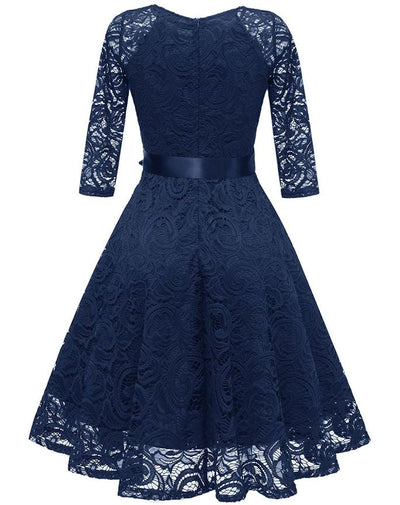 Vintage Blå Broderiklänning