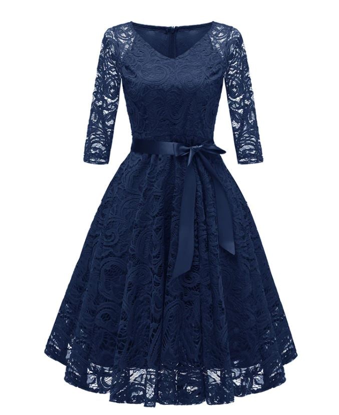 Vintage Blå Broderiklänning