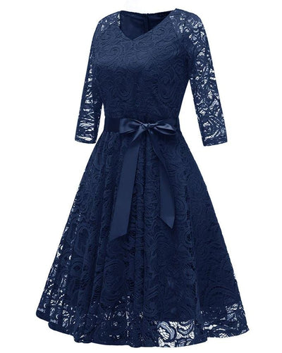 Vintage Blå Broderiklänning