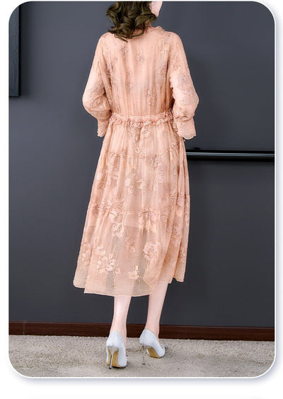 Vintage Blommig Broderiklänning