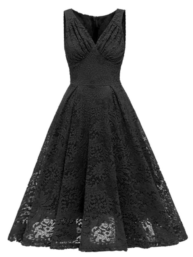 Vintage Svart Broderiklänning