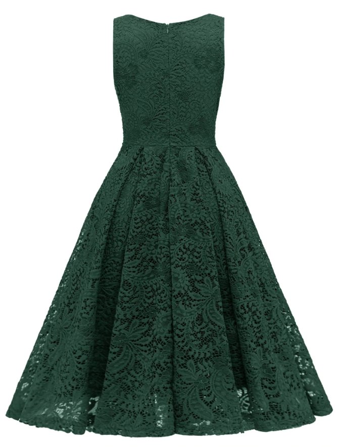 Vintage Grön Broderiklänning