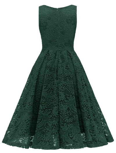 Vintage Grön Broderiklänning