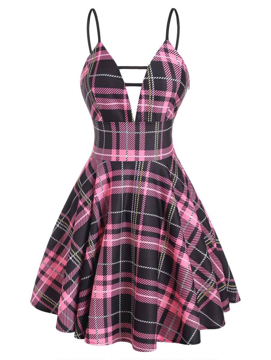 Vintage Rutig Spetsklänning Rosa