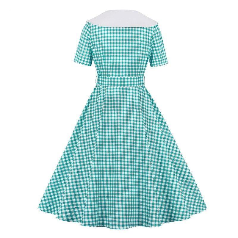 Vintage Turkos Rutig Klänning