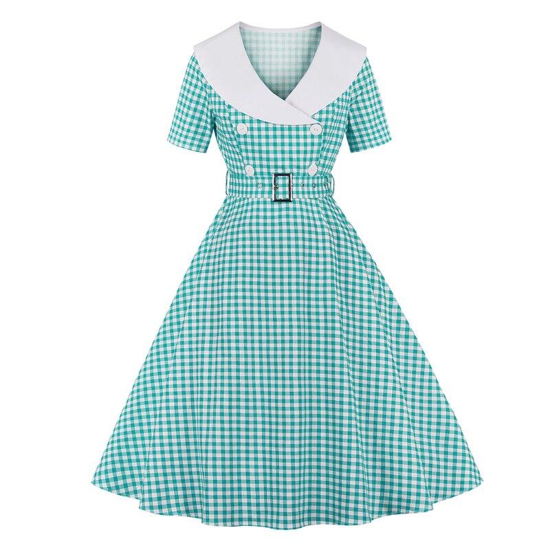 Vintage Turkos Rutig Klänning