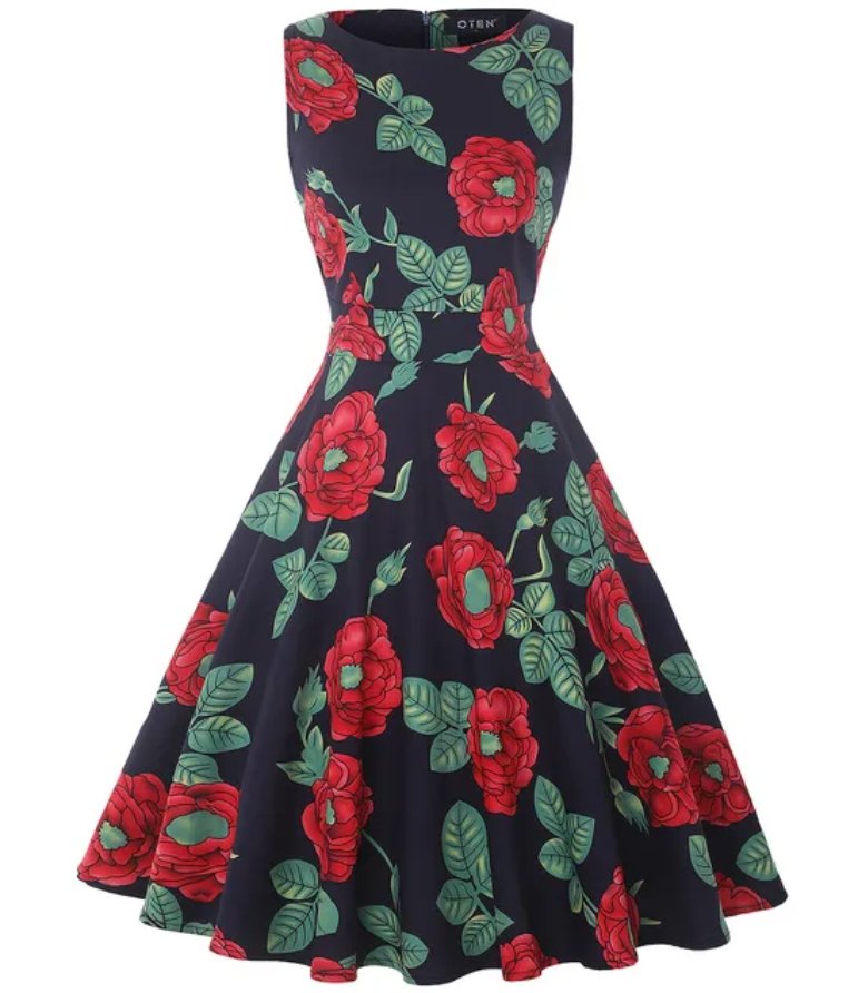 Vintage Chic Retro Navy Flowers Klänning