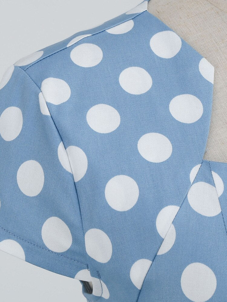 Vintage Fyrkantig Krage Polka Dot Klänning