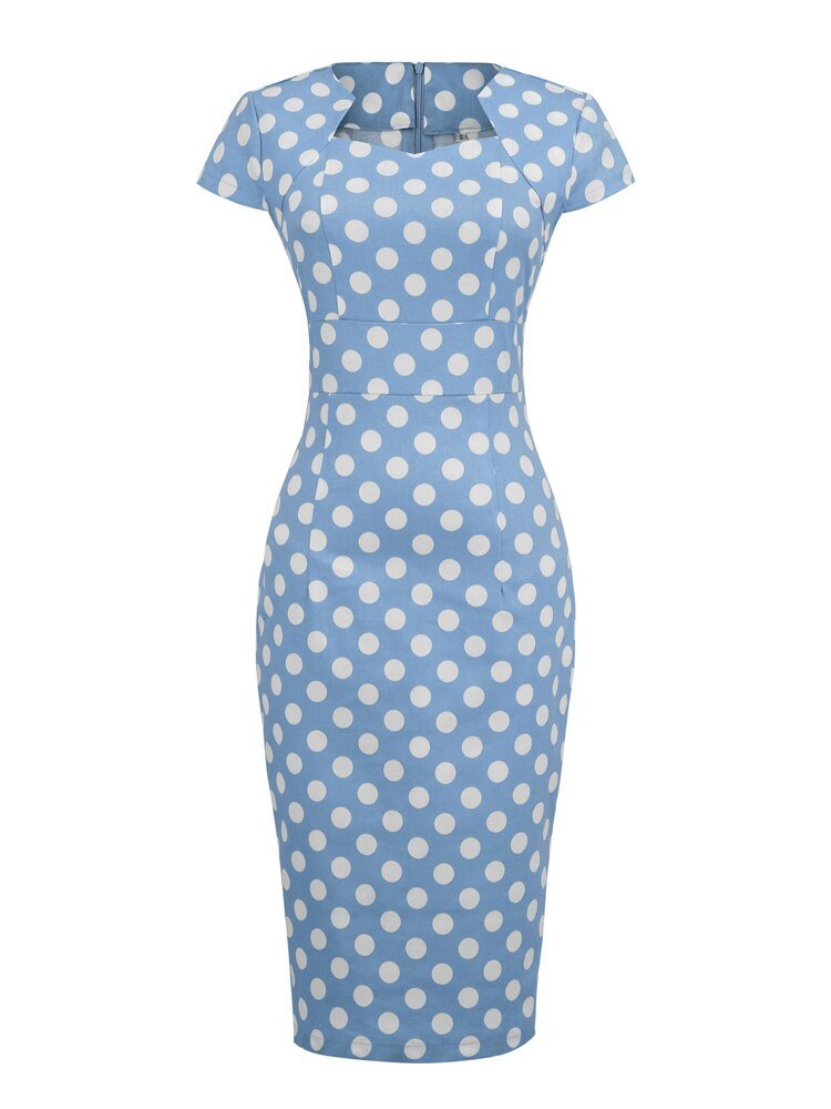 Vintage Fyrkantig Krage Polka Dot Klänning