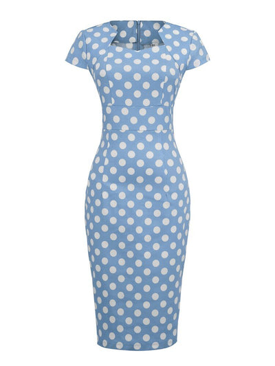Vintage Fyrkantig Krage Polka Dot Klänning