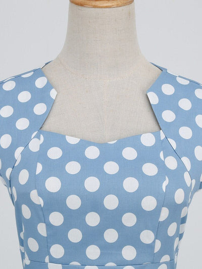 Vintage Fyrkantig Krage Polka Dot Klänning