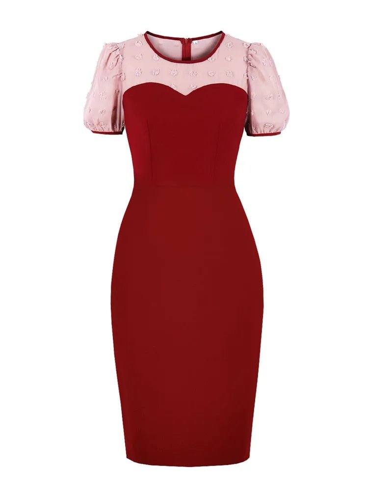 Vintage Pencil Chic Klänning Burgundy