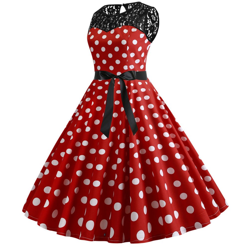 Vintage Röd Spets Polka Dot Klänning