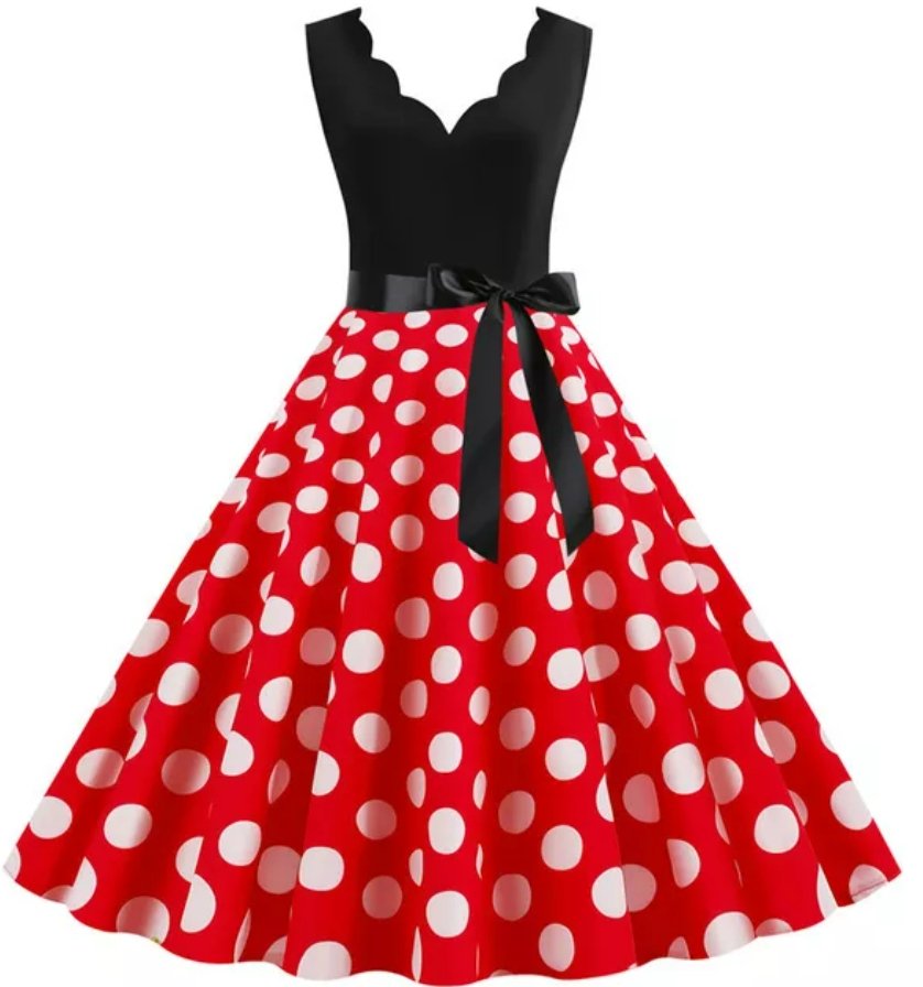 Vintage Röd Polka Dot Klänning För Kvinnor