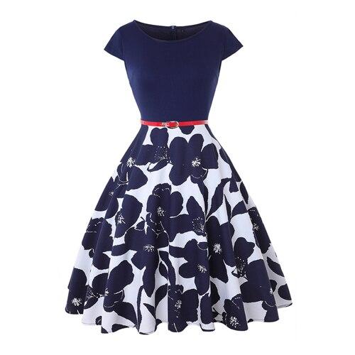 Vintage Plus Size 50-Talsklänning Blå Blomma