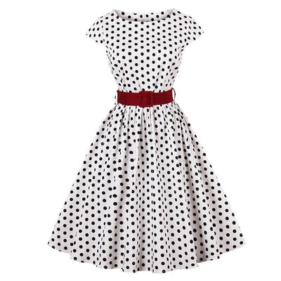 Vintage Plus Size Vit Bältesklänning
