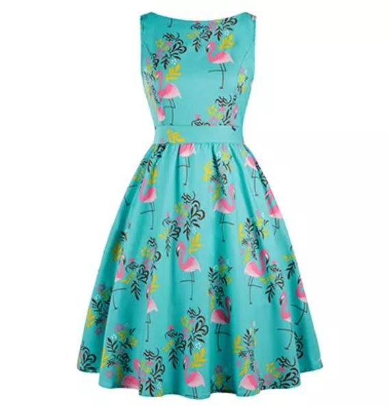 Vintage Plus Size Bird Blue Klänning