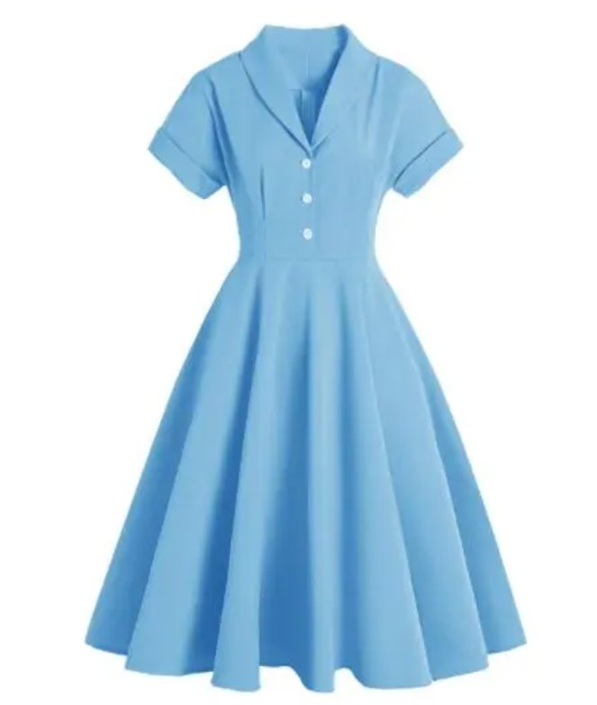 Plus Size Vintage Klänningsknappar Blå
